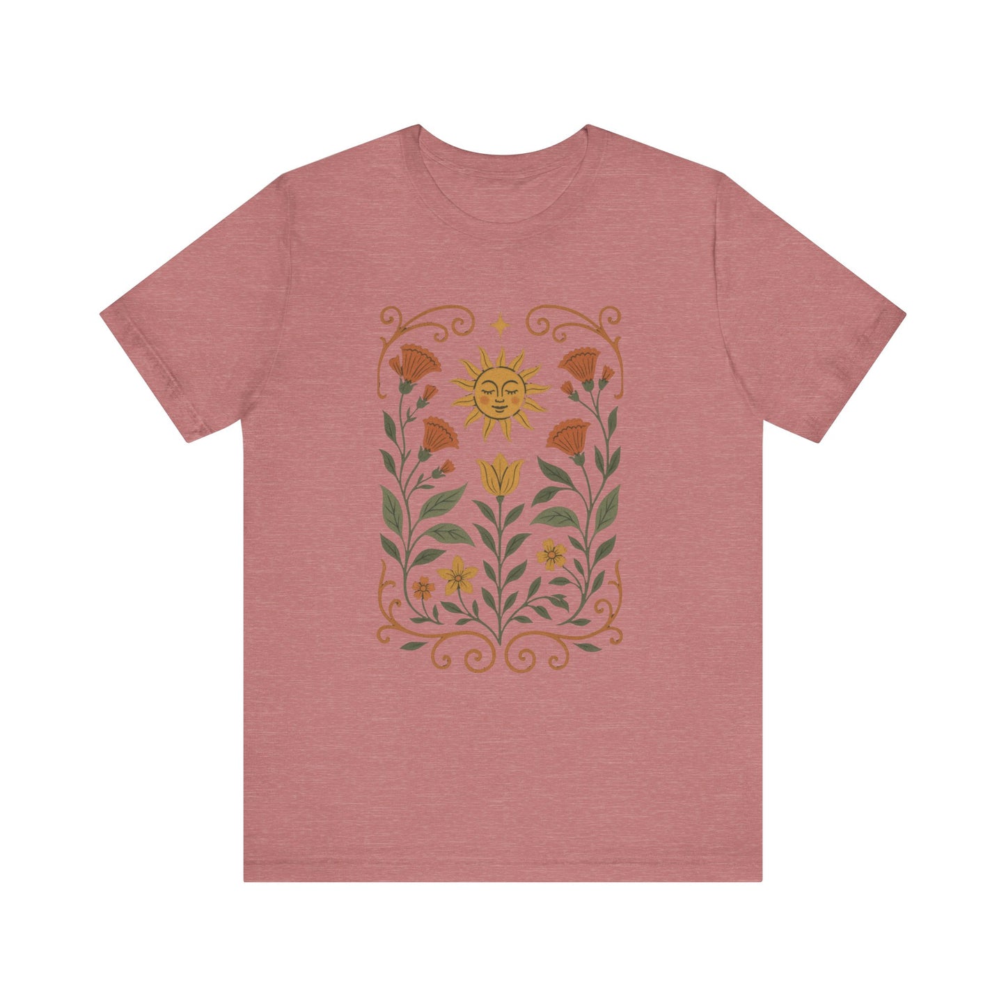 Bohemian Floral Tee,  Sun & Flower Design, Meditation  Shirt