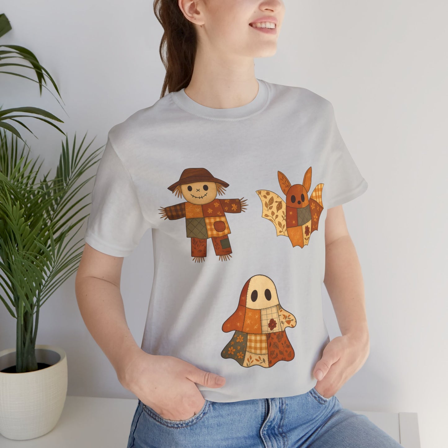Cute Halloween Scarecrow Bat Ghost Design Shirt