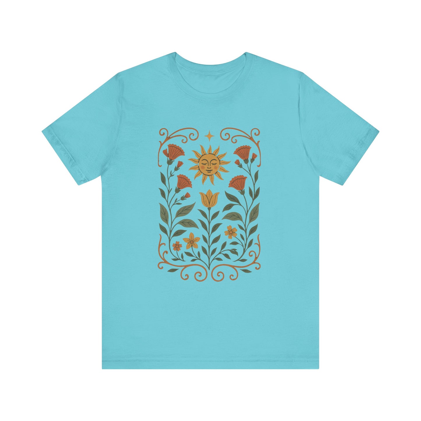 Bohemian Floral Tee,  Sun & Flower Design, Meditation  Shirt