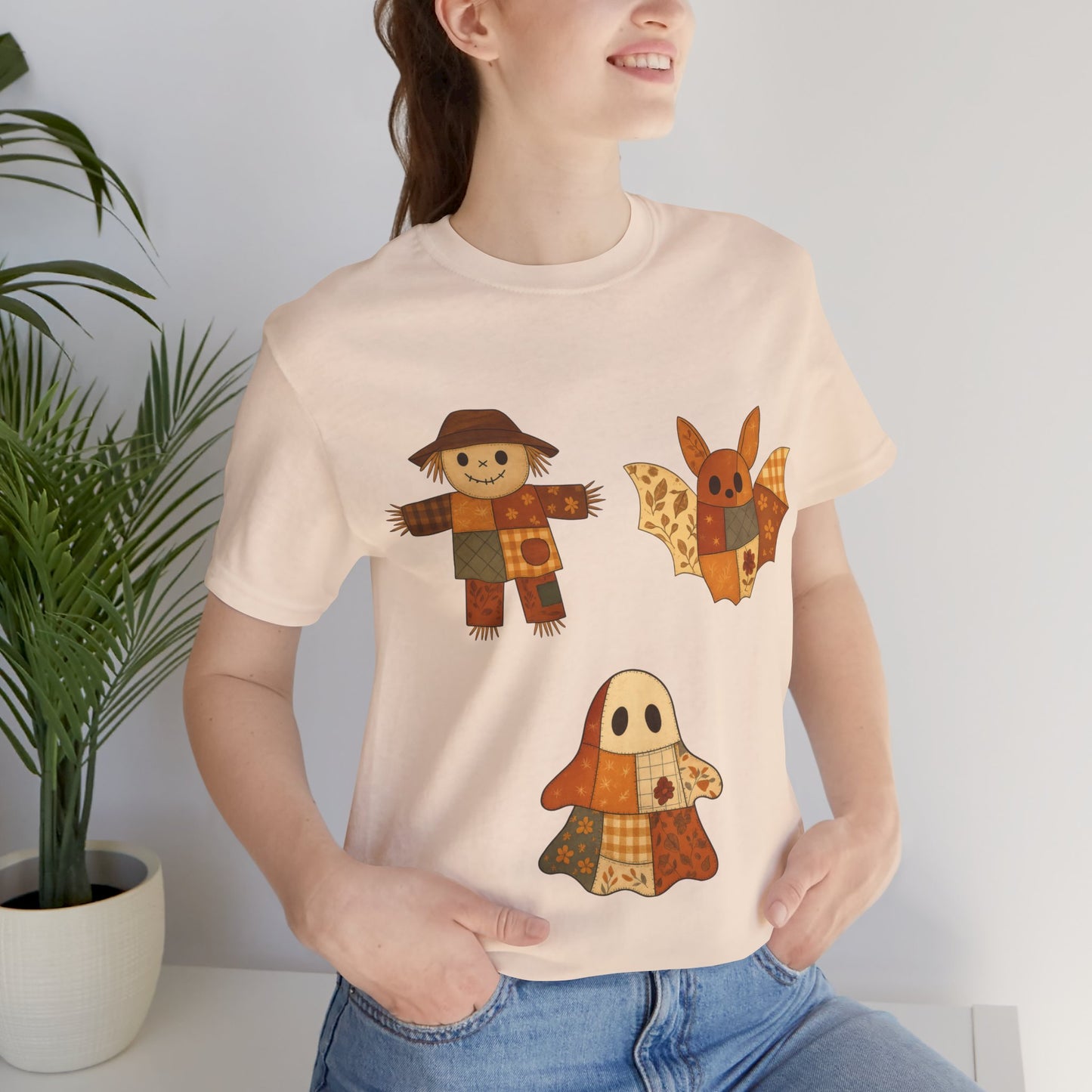 Cute Halloween Scarecrow Bat Ghost Design Shirt