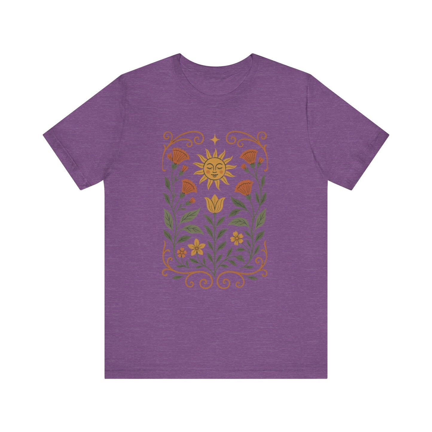 Bohemian Floral Tee,  Sun & Flower Design, Meditation  Shirt