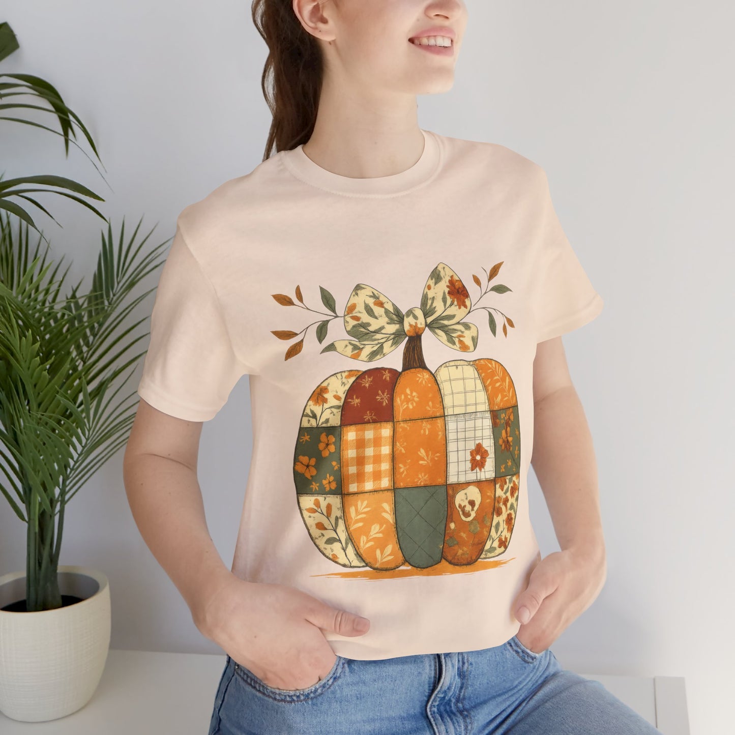 Patchwork Pumpkin Cozy Seasonal Shirt