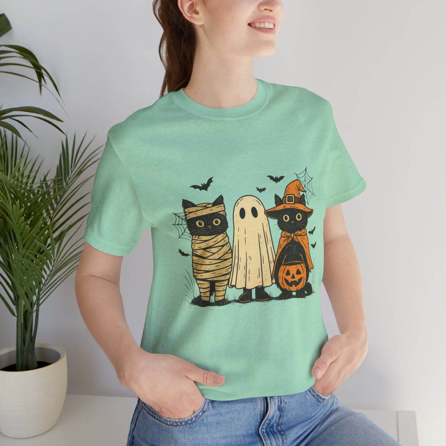 Halloween Cat Ghost  Tee, Spooky Trick or Treat  Shirt