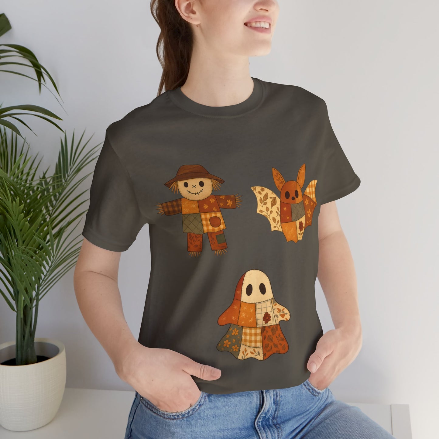 Cute Halloween Scarecrow Bat Ghost Design Shirt