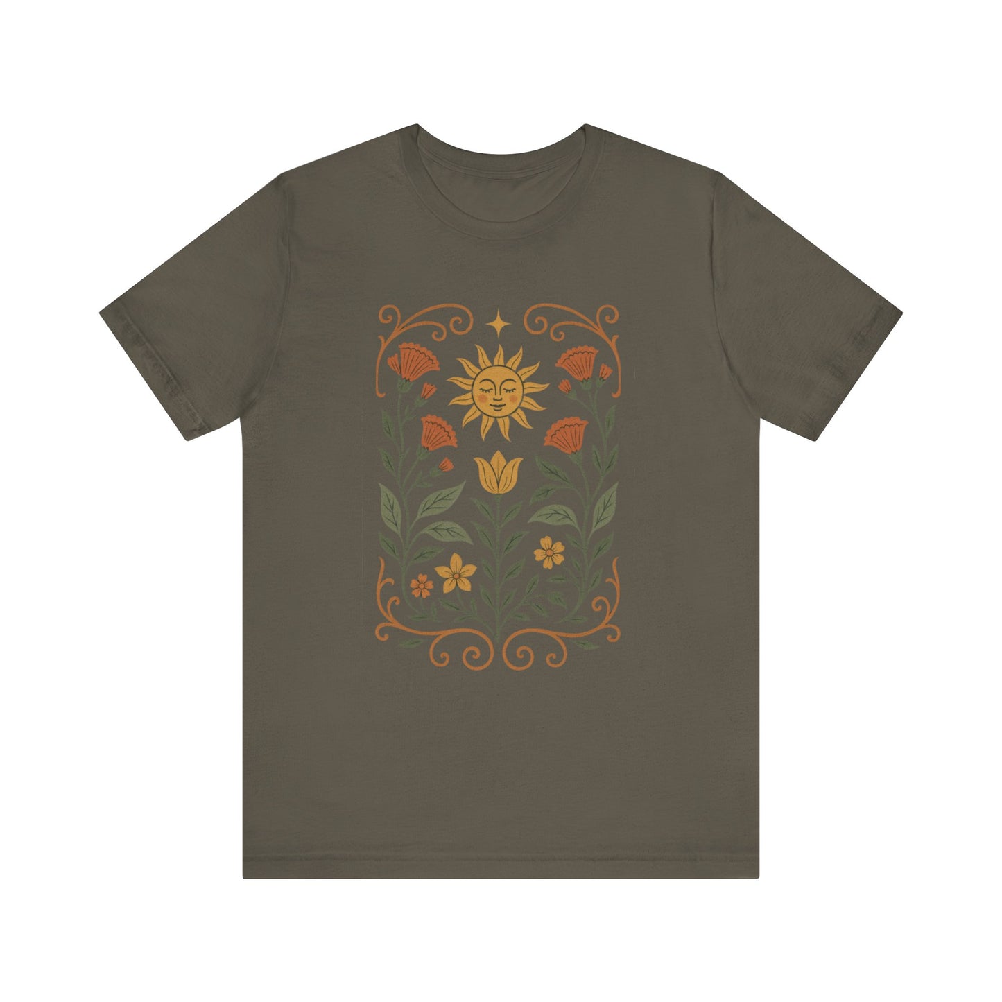 Bohemian Floral Tee,  Sun & Flower Design, Meditation  Shirt