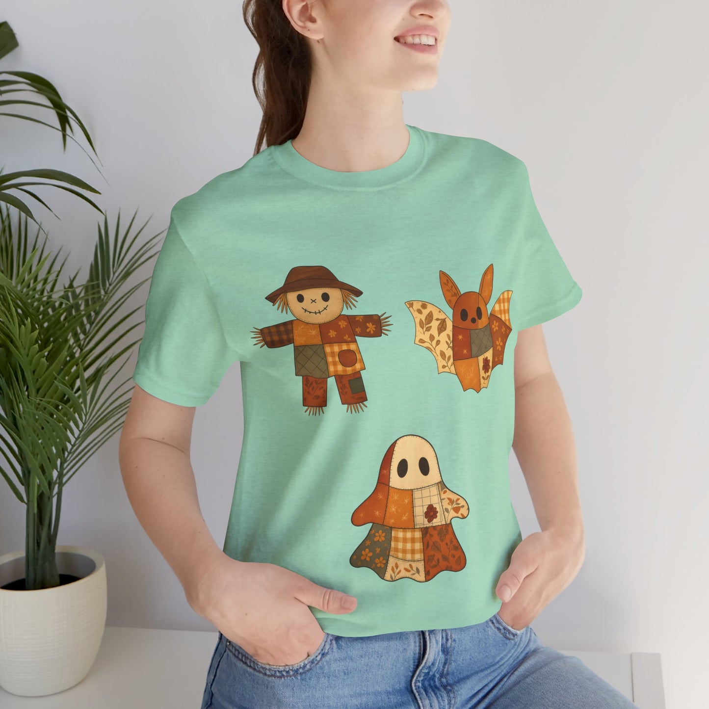 Cute Halloween Scarecrow Bat Ghost Design Shirt