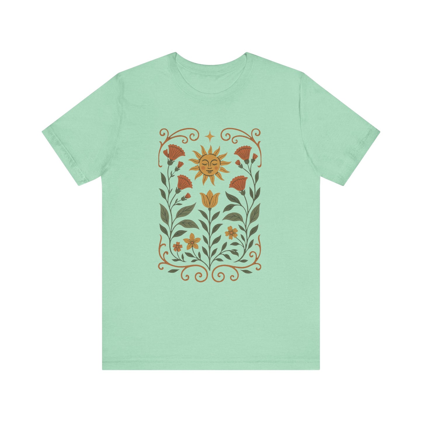 Bohemian Floral Tee,  Sun & Flower Design, Meditation  Shirt