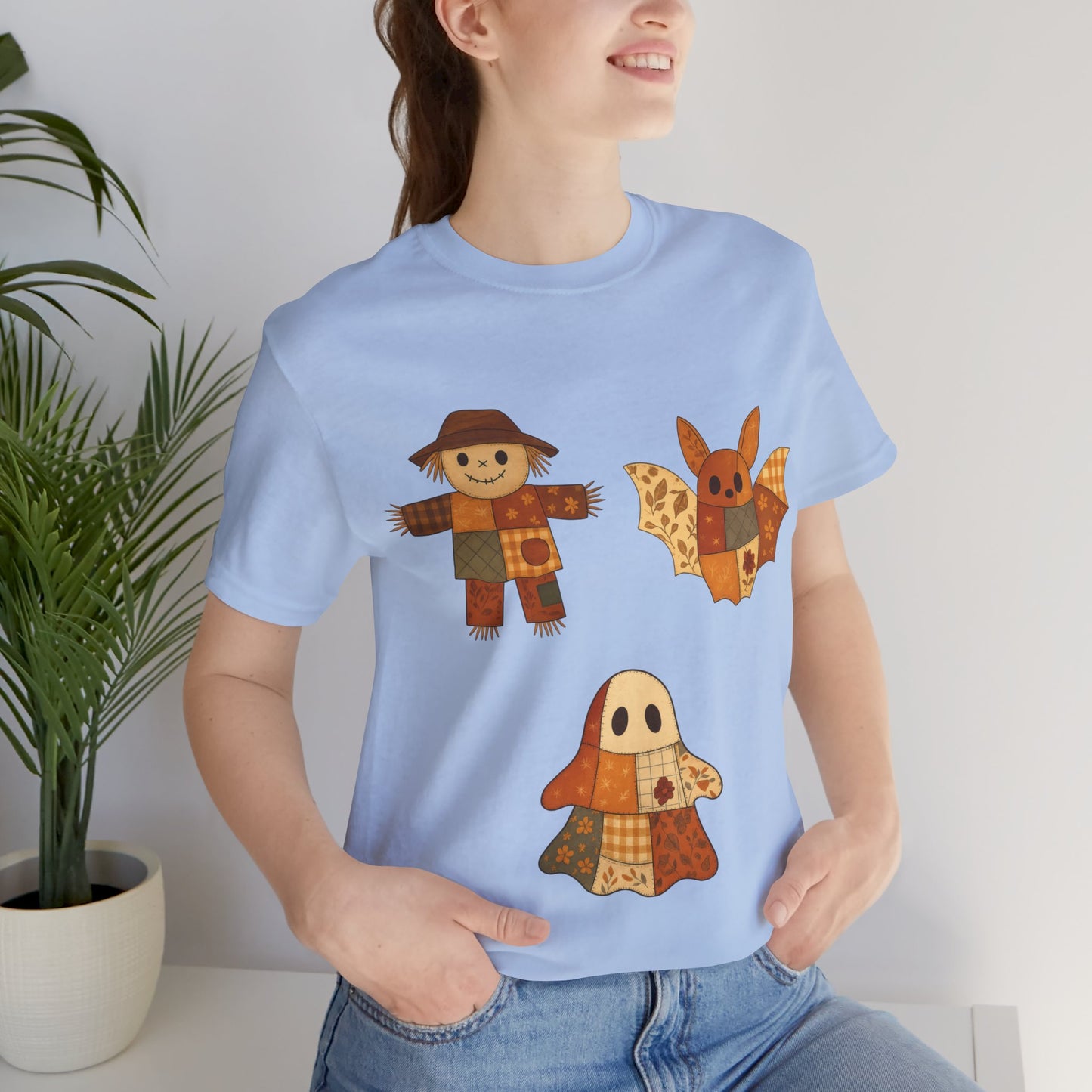 Cute Halloween Scarecrow Bat Ghost Design Shirt
