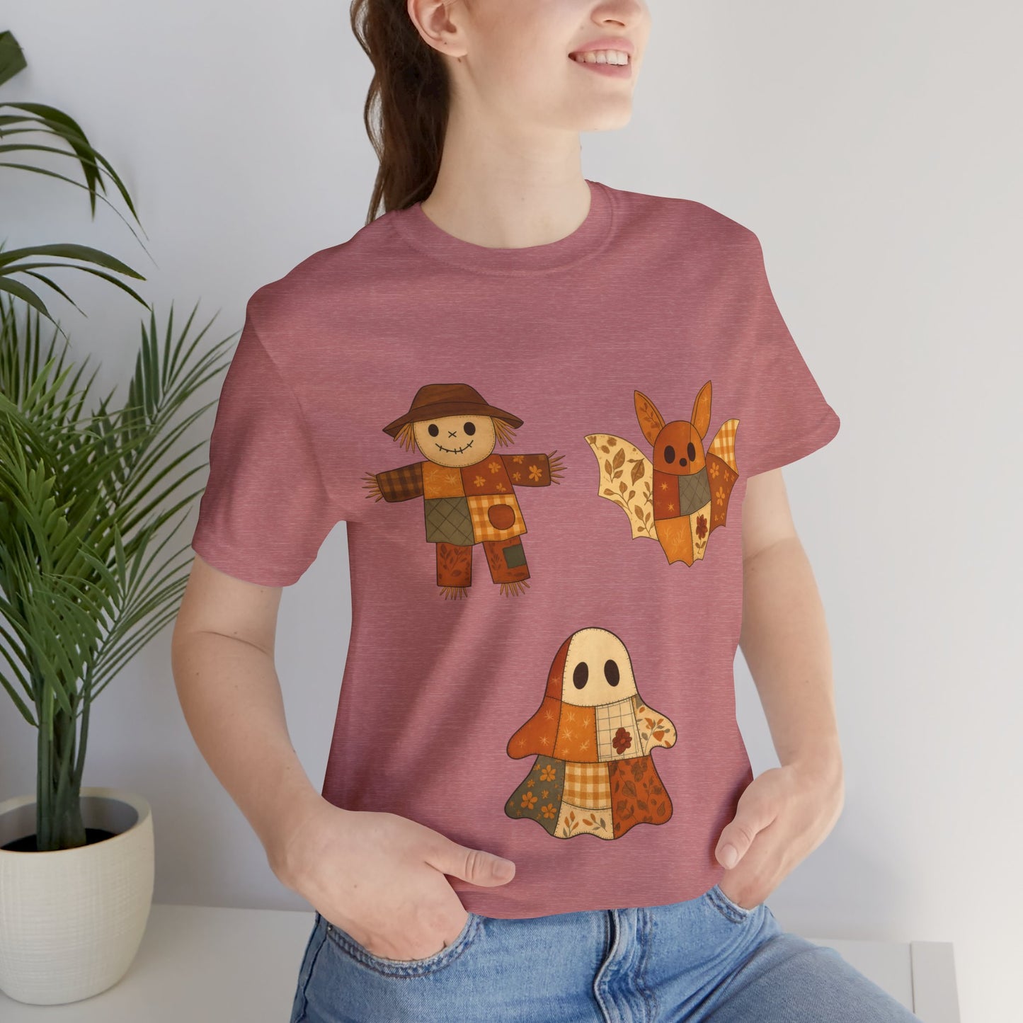 Cute Halloween Scarecrow Bat Ghost Design Shirt