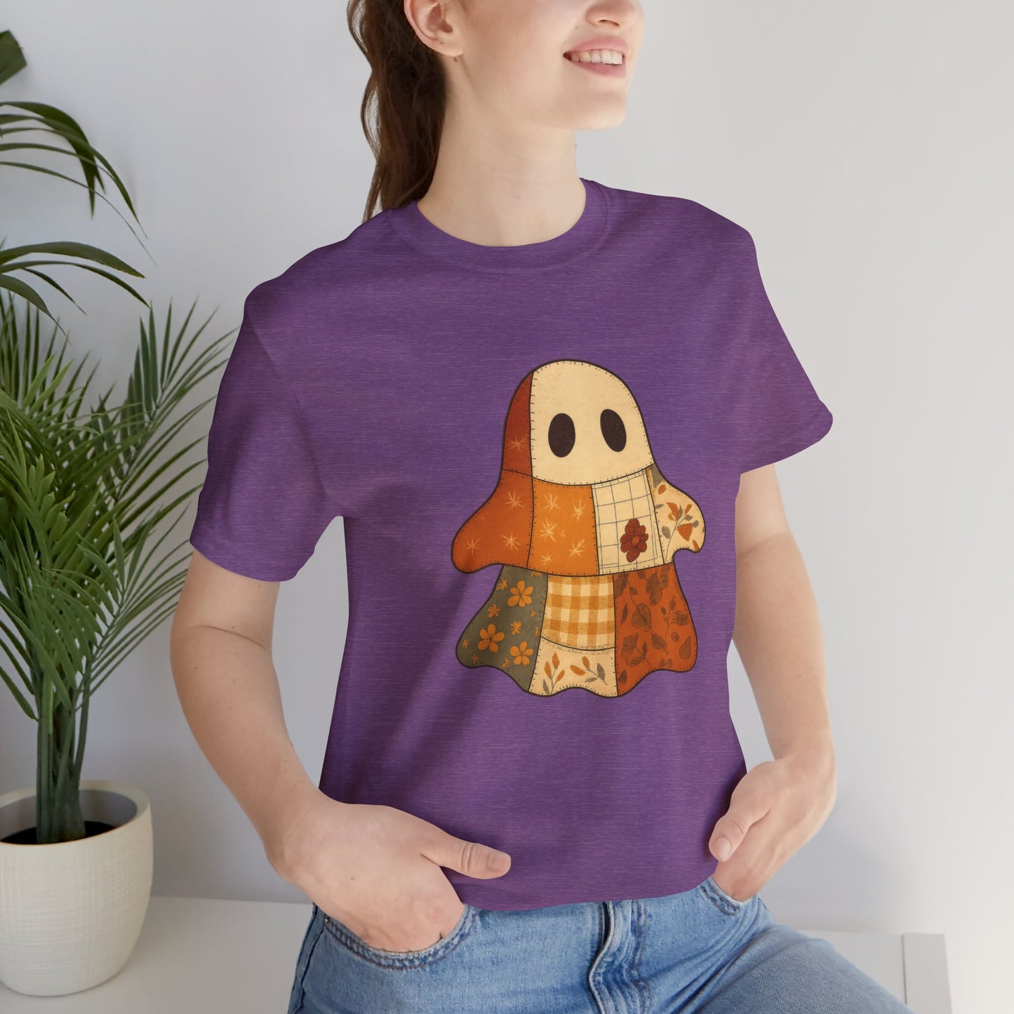 Cozy Ghost Patchwork T-Shirt, Casual Wear