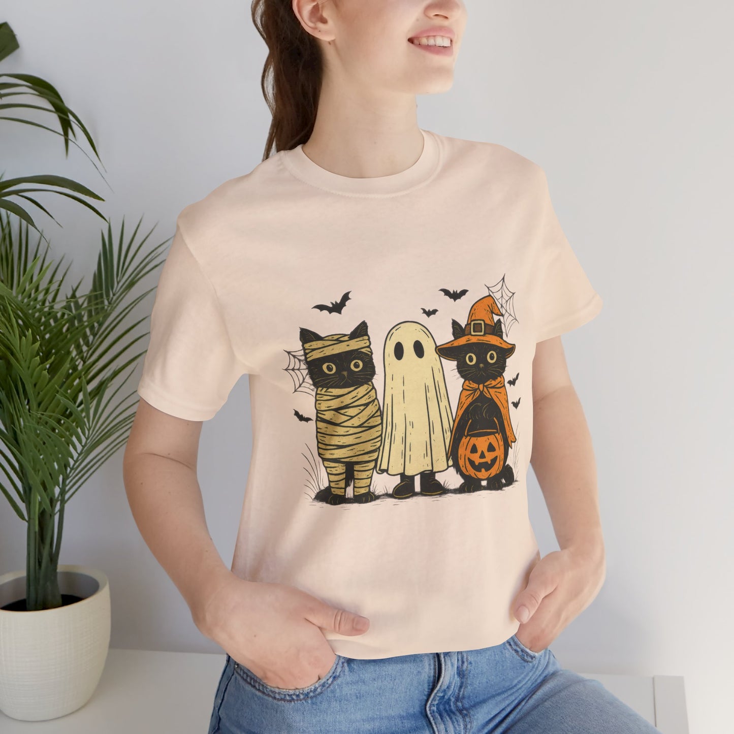 Halloween Cat Ghost  Tee, Spooky Trick or Treat  Shirt