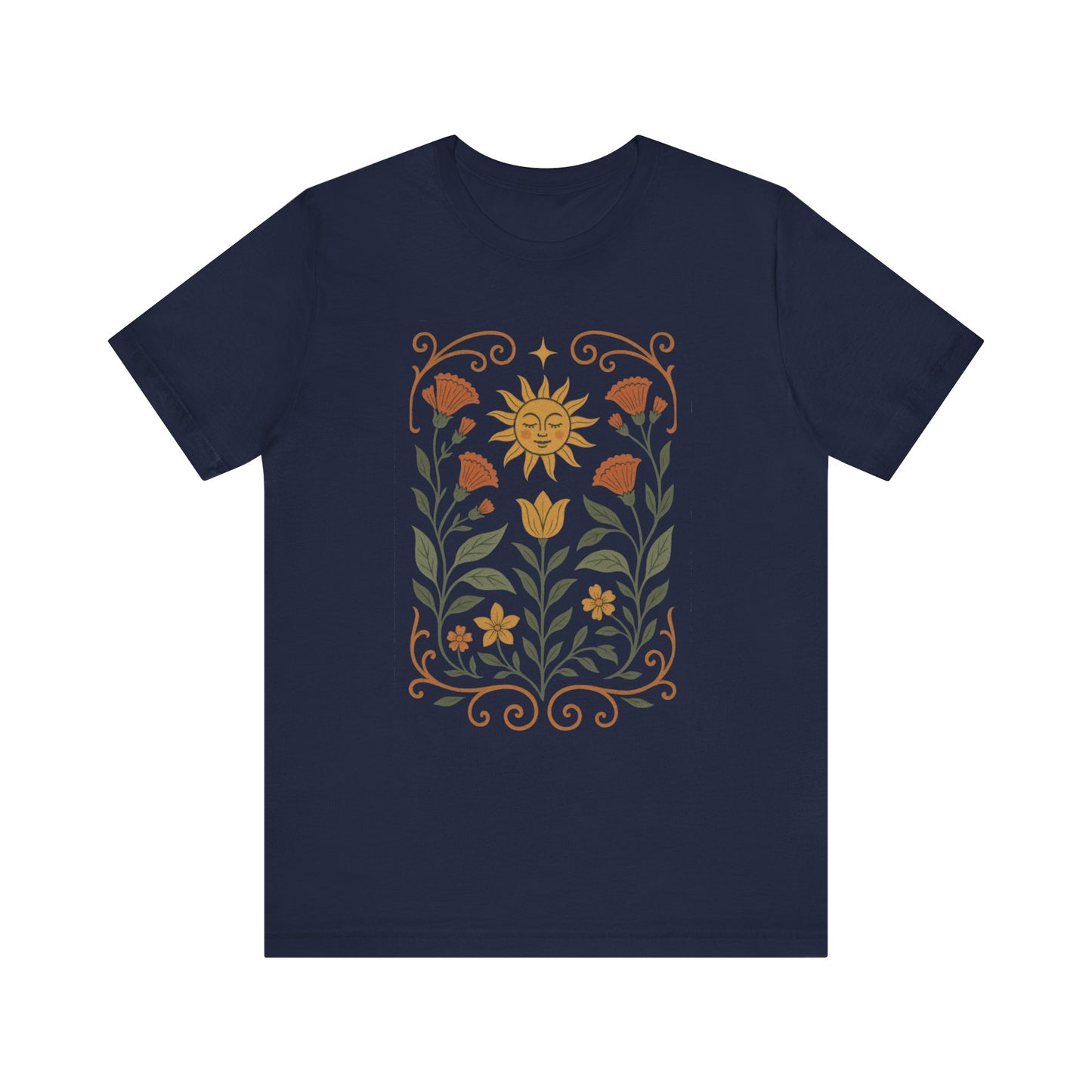 Bohemian Floral Tee,  Sun & Flower Design, Meditation  Shirt
