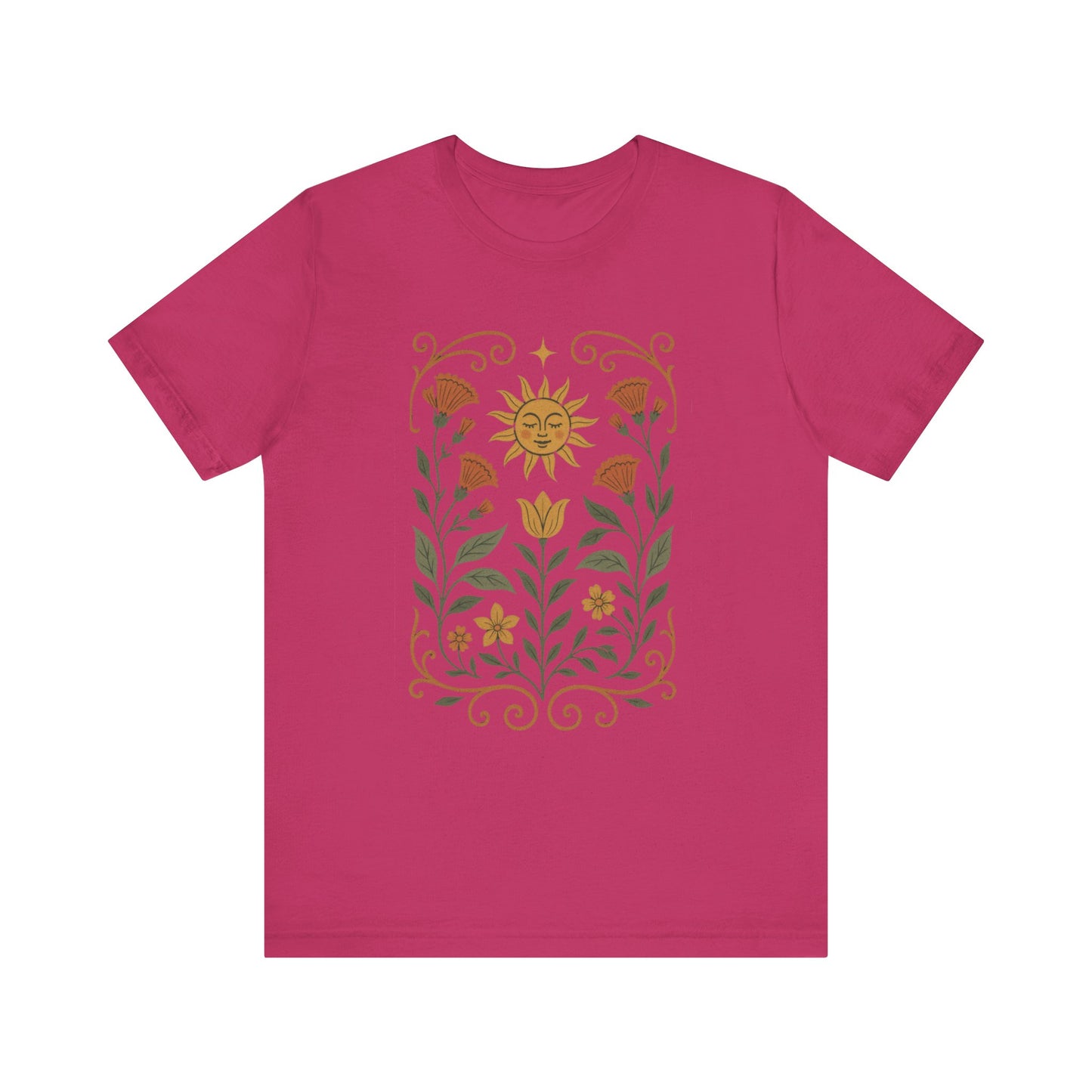 Bohemian Floral Tee,  Sun & Flower Design, Meditation  Shirt