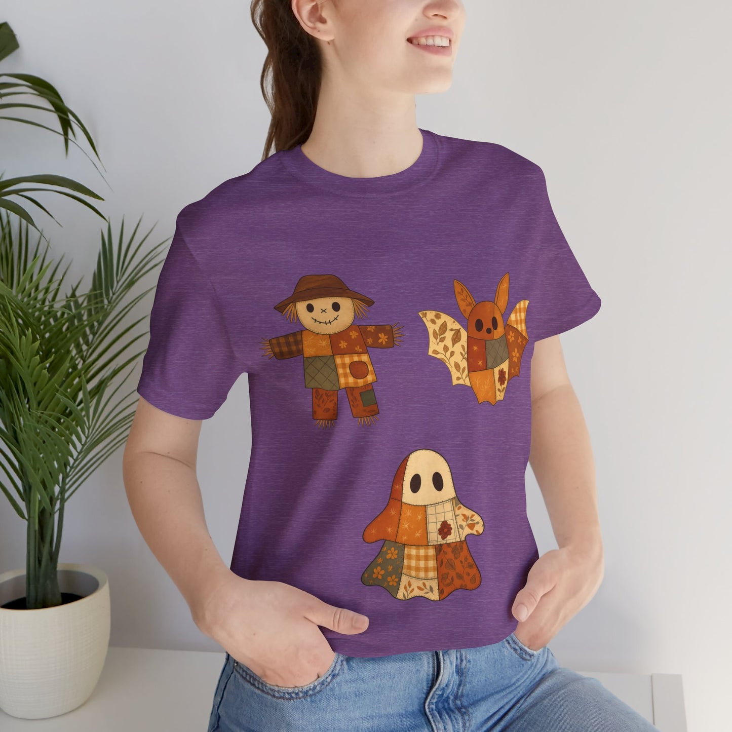 Cute Halloween Scarecrow Bat Ghost Design Shirt