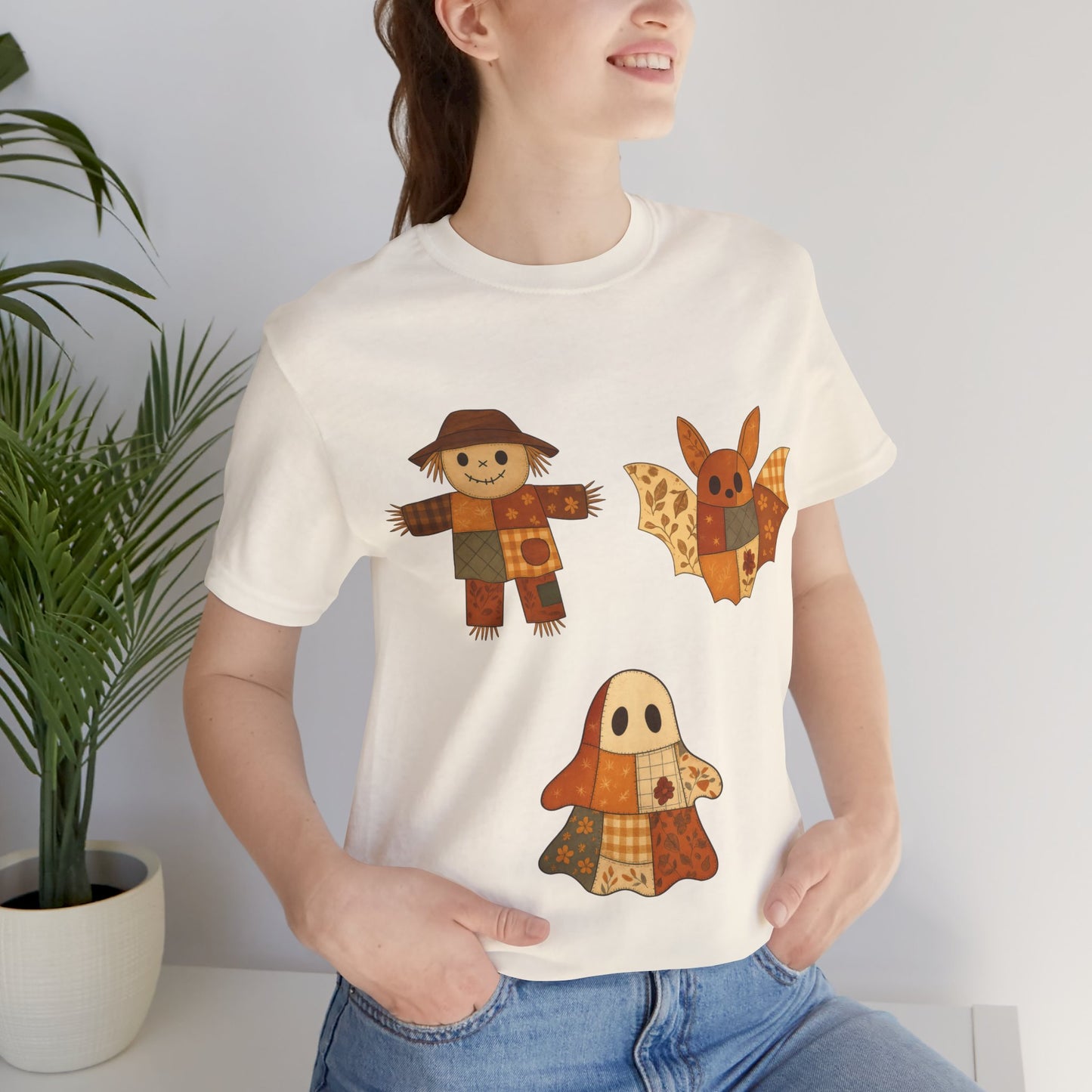Cute Halloween Scarecrow Bat Ghost Design Shirt