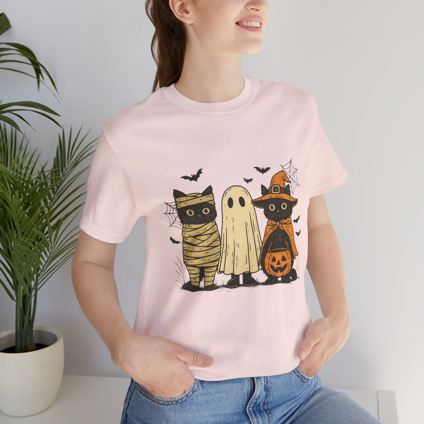 Halloween Cat Ghost  Tee, Spooky Trick or Treat  Shirt