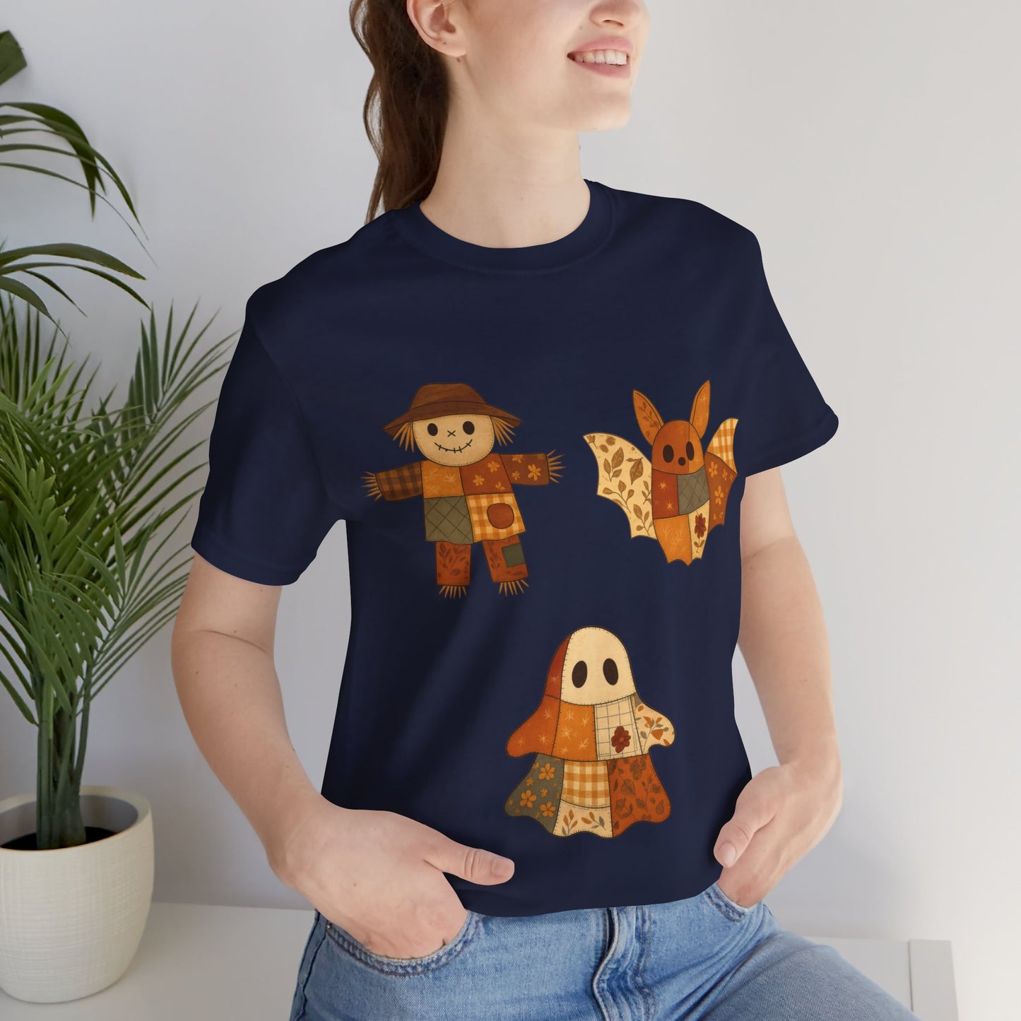 Cute Halloween Scarecrow Bat Ghost Design Shirt