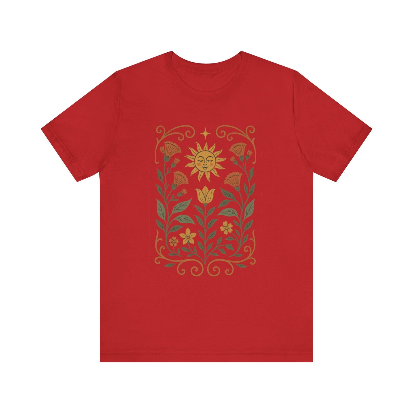 Bohemian Floral Tee,  Sun & Flower Design, Meditation  Shirt