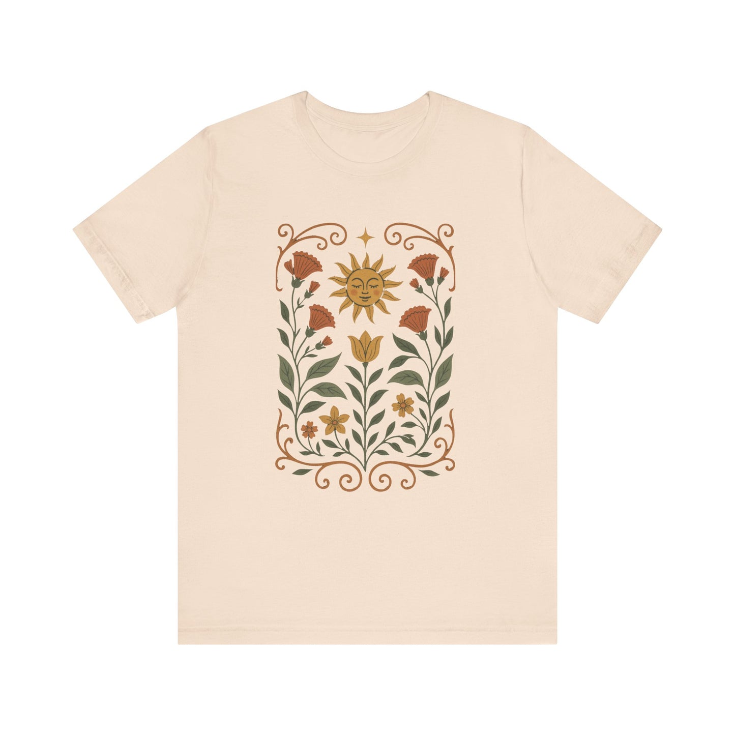 Bohemian Floral Tee,  Sun & Flower Design, Meditation  Shirt