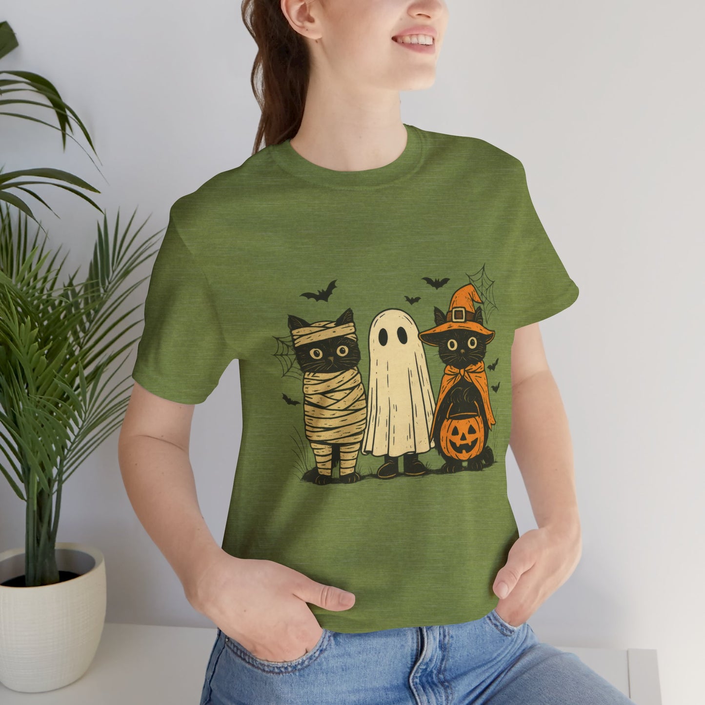 Halloween Cat Ghost  Tee, Spooky Trick or Treat  Shirt