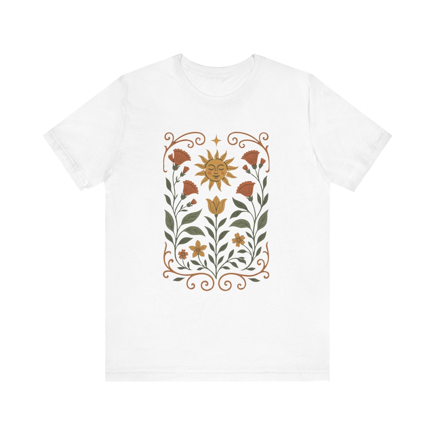 Bohemian Floral Tee,  Sun & Flower Design, Meditation  Shirt