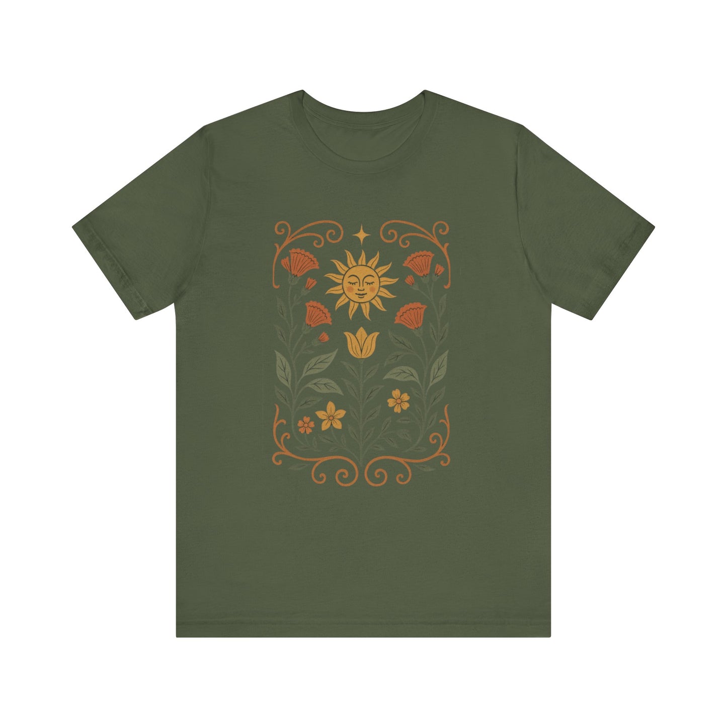 Bohemian Floral Tee,  Sun & Flower Design, Meditation  Shirt