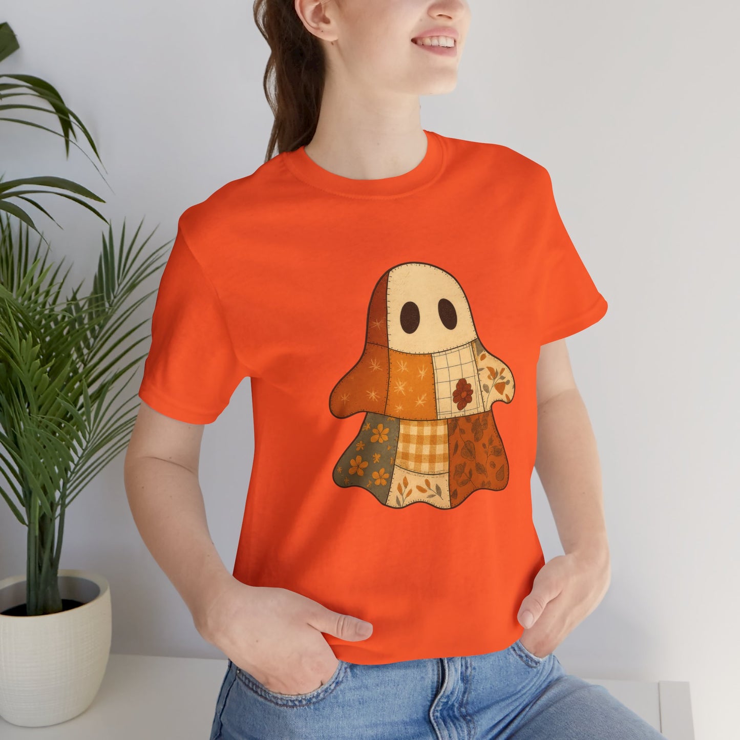 Cozy Ghost Patchwork T-Shirt, Casual Wear